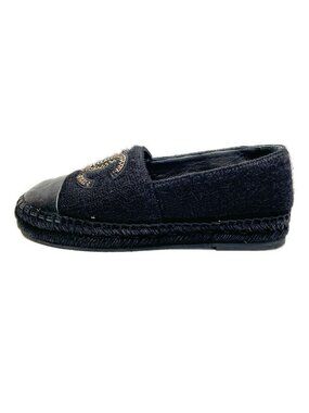 Chanel Slip-on 37 Black CC Logo Chain Espadrilles Lambskin